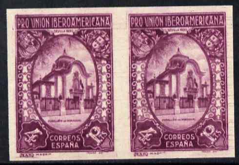 Spain 1930 Portuguese Pavillion 4p purple (from Spanish-American Exhibition) imperf pair unmounted mint but some offset, as SG 640, stamps on exhibitions