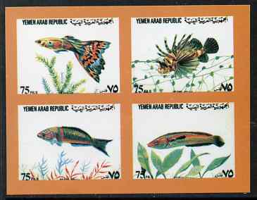 Yemen - Republic 1982 (?) Fish sheetlet containing 4 x 75f values imperf proof on glossy card unmounted mint, stamps on fish