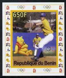 Benin 2007 Baseball #06 individual imperf deluxe sheet with Olympic Rings & Disney Character unmounted mint, stamps on sport, stamps on olympics, stamps on baseball, stamps on disney, stamps on teddy bears, stamps on pooh