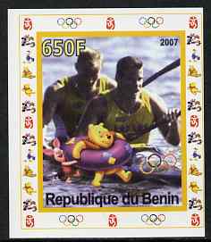 Benin 2007 Rowing #05 individual imperf deluxe sheet with Olympic Rings & Disney Character unmounted mint, stamps on sport, stamps on olympics, stamps on rowing, stamps on disney, stamps on teddy bears, stamps on pooh