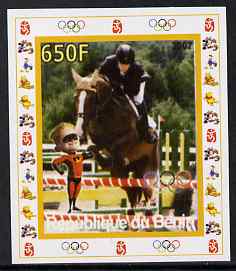 Benin 2007 Equestrian #01 individual imperf deluxe sheet with Olympic Rings & Disney Character unmounted mint, stamps on sport, stamps on olympics, stamps on equestrian, stamps on horses, stamps on show jumping, stamps on disney, stamps on 