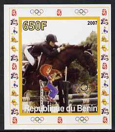 Benin 2007 Equestrian #05 individual imperf deluxe sheet with Olympic Rings & Disney Character unmounted mint, stamps on sport, stamps on olympics, stamps on equestrian, stamps on horses, stamps on show jumping, stamps on disney, stamps on 