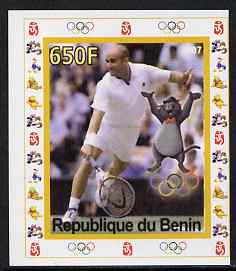 Benin 2007 Tennis #02 - Andre Agassi individual imperf deluxe sheet with Olympic Rings & Disney Character unmounted mint, stamps on sport, stamps on olympics, stamps on tennis, stamps on disney, stamps on 