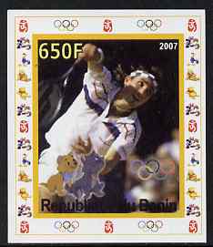 Benin 2007 Tennis #03 - Pat Cash individual imperf deluxe sheet with Olympic Rings & Disney Character unmounted mint, stamps on sport, stamps on olympics, stamps on tennis, stamps on disney, stamps on 