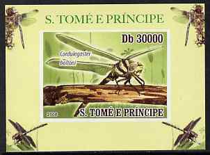 St Thomas & Prince Islands 2009 Dragonflies #3 individual imperf deluxe sheet unmounted mint. Note this item is privately produced and is offered purely on its thematic appeal, stamps on dragonflies, stamps on insects