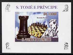 St Thomas & Prince Islands 2009 Chess Grand Masters #2 - Anatoly Karpov individual imperf deluxe sheet unmounted mint. Note this item is privately produced and is offered purely on its thematic appeal, stamps on personalities, stamps on chess