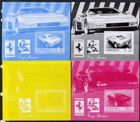 Liberia 2006 Enzo Ferrari #3 m/sheet, the set of 4 imperf progressive proofs (the 4 individual colours) unmounted mint , stamps on cars, stamps on ferrari, stamps on 