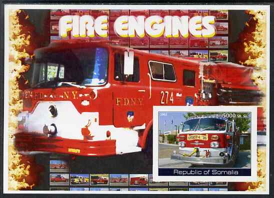 Somalia 2002 Fire Engines #2 imperf s/sheet unmounted mint (light crease on corner), stamps on fire