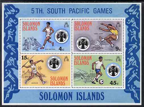 Solomon Islands 1975 Fifth South Pacific Games perf m/sheet unmounted mint SG MS 280, stamps on sport, stamps on running, stamps on javelin, stamps on long jump, stamps on jumping, stamps on football