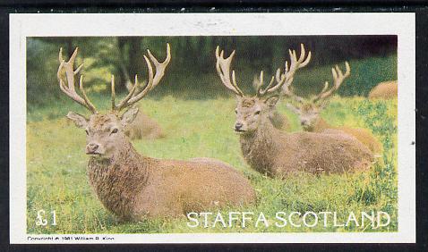 Staffa 1981 Deer imperf souvenir sheet (Â£1 value) unmounted mint, stamps on , stamps on  stamps on animals    deer