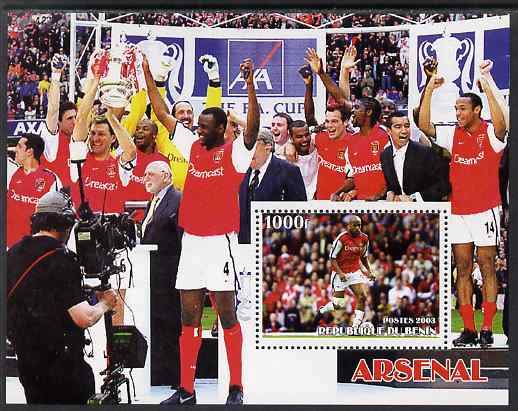 Benin 2003 Arsenal Football Club perf m/sheet unmounted mint. Note this item is privately produced and is offered purely on its thematic appeal, stamps on , stamps on football, stamps on sport