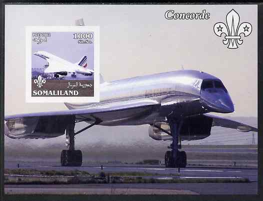 Somaliland 2002 Concorde imperf m/sheet with Scout Logo unmounted mint, stamps on aviation, stamps on concorde, stamps on scouts