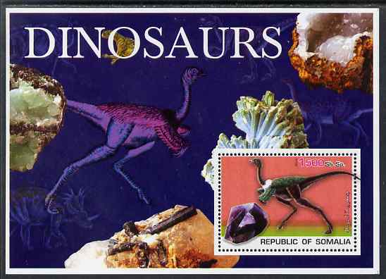 Somalia 2003 Dinosaurs & Minerals perf souvenir sheet unmounted mint, stamps on dinosaurs, stamps on minerals