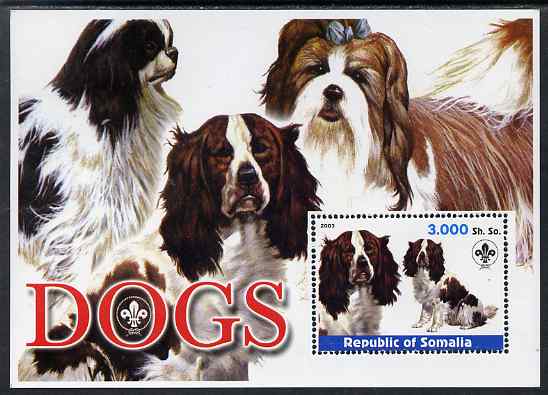 Somalia 2003 Dogs perf m/sheet with Scout Logo unmounted mint, stamps on dogs, stamps on scouts