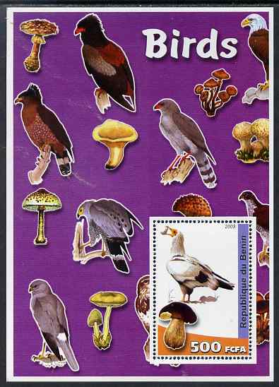 Benin 2003 Birds & Fungi perf m/sheet unmounted mint. Note this item is privately produced and is offered purely on its thematic appeal, stamps on , stamps on  stamps on birds, stamps on  stamps on fungi, stamps on  stamps on birds of prey