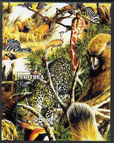 Eritrea 2002 African Wildlife #1 composite perf m/sheet unmounted mint, stamps on animals, stamps on lions, stamps on apes, stamps on zebras, stamps on , stamps on zebra