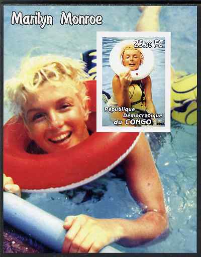 Congo 2002 Marilyn Monroe #01 imperf m/sheet unmounted mint. Note this item is privately produced and is offered purely on its thematic appeal, stamps on personalities, stamps on entertainments, stamps on films, stamps on cinema, stamps on women, stamps on marilyn monroe