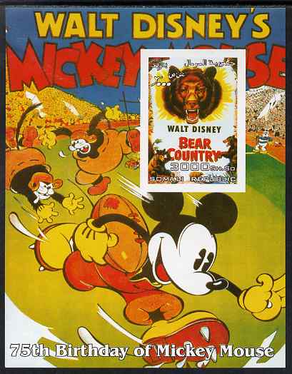 Somalia 2004 75th Birthday of Mickey Mouse #03 - Bear Country imperf m/sheet unmounted mint. Note this item is privately produced and is offered purely on its thematic ap..., stamps on disney, stamps on personalities, stamps on films, stamps on cinema, stamps on bears