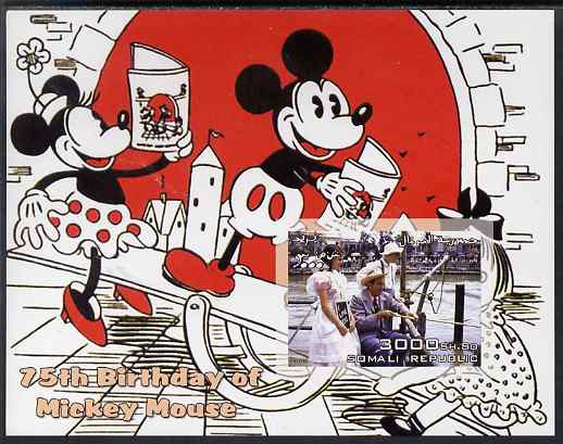 Somalia 2003 75th Birthday of Mickey Mouse #8 - Mickey & Minnie Mouse on See-saw imperf s/sheet unmounted mint, stamps on disney, stamps on personalities, stamps on films, stamps on cinema, stamps on 