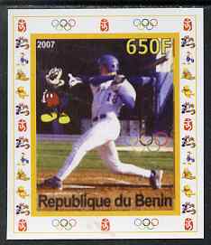 Benin 2007 Baseball #07 individual imperf deluxe sheet with Olympic Rings & Disney Character unmounted mint. Note this item is privately produced and is offered purely on its thematic appeal, stamps on sport, stamps on olympics, stamps on disney, stamps on baseball