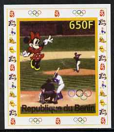 Benin 2007 Baseball #08 individual imperf deluxe sheet with Olympic Rings & Disney Character unmounted mint. Note this item is privately produced and is offered purely on its thematic appeal, stamps on sport, stamps on olympics, stamps on disney, stamps on baseball