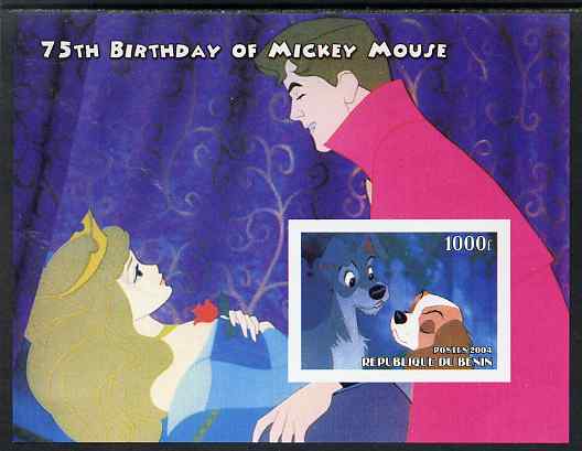 Benin 2004 75th Birthday of Mickey Mouse - Lady & the Tramp imperf m/sheet unmounted mint, stamps on disney, stamps on films, stamps on movies, stamps on cinema, stamps on 