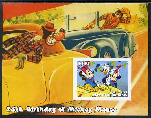 Benin 2004 75th Birthday of Mickey Mouse - Minnie in a Car imperf m/sheet unmounted mint, stamps on disney, stamps on films, stamps on movies, stamps on cinema, stamps on cars