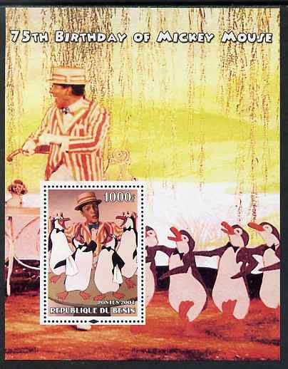 Benin 2004 75th Birthday of Mickey Mouse - Mary Poppins perf m/sheet unmounted mint, stamps on personalities, stamps on movies, stamps on films, stamps on cinema, stamps on disney, stamps on penguins