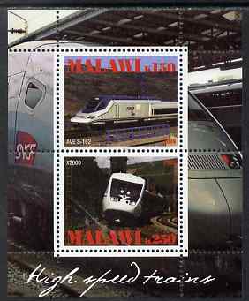 Malawi 2009 High Speed Trains #2 perf sheetlet containing 2 values (AVE S-102 and X2000) unmounted mint, stamps on railways