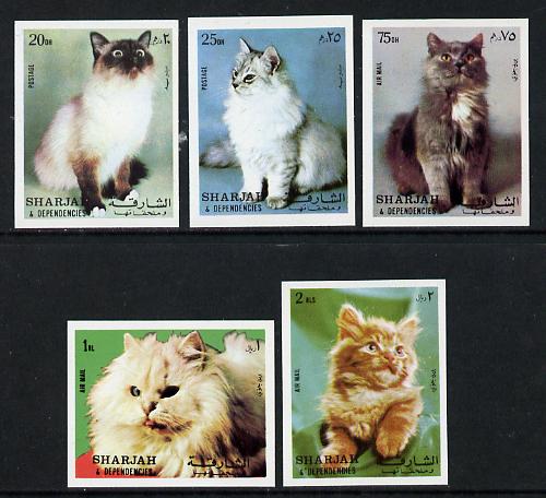 Sharjah 1972 Cats imperf set of 5 unmounted mint (Mi 1030-34B), stamps on animals   cats