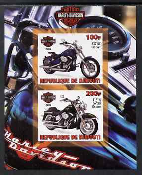 Djibouti 2009 Harley Davidson Motorcycles #1 imperf sheetlet containing 2 values unmounted mint, stamps on motorbikes