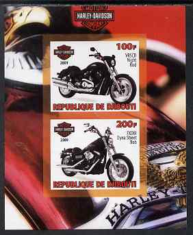 Djibouti 2009 Harley Davidson Motorcycles #2 imperf sheetlet containing 2 values unmounted mint, stamps on motorbikes