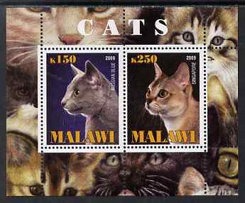 Malawi 2009 Cats #2 perf sheetlet containing 2 values (Russian Blue & Singapore) unmounted mint, stamps on cats