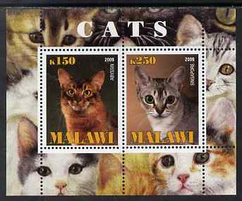 Malawi 2009 Cats #3 perf sheetlet containing 2 values (Abyssin & Singapore) unmounted mint, stamps on cats