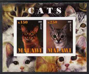 Malawi 2009 Cats #3 imperf sheetlet containing 2 values (Abyssin & Singapore) unmounted mint, stamps on cats