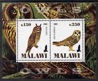 Malawi 2009 Owls #2 perf sheetlet containing 2 values unmounted mint, stamps on birds, stamps on birds of prey, stamps on owls