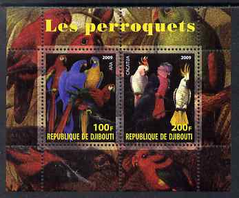 Djibouti 2009 Parrots perf sheetlet containing 2 values unmounted mint, stamps on birds, stamps on parrots