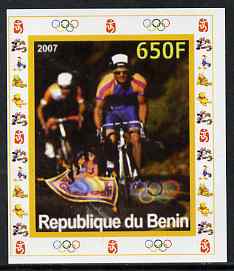 Benin 2007 Cycling #2 - individual imperf deluxe sheet with Olympic Rings & Disney Character unmounted mint. Note this item is privately produced and is offered purely on..., stamps on sport, stamps on olympics, stamps on bicycles, stamps on disney