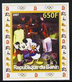 Benin 2007 Football #1 - individual imperf deluxe sheet with Olympic Rings & Disney Character unmounted mint. Note this item is privately produced and is offered purely on its thematic appeal, stamps on , stamps on  stamps on sport, stamps on  stamps on olympics, stamps on  stamps on football, stamps on  stamps on disney