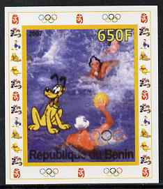 Benin 2007 Water Polo #1 - individual imperf deluxe sheet with Olympic Rings & Disney Character unmounted mint. Note this item is privately produced and is offered purely on its thematic appeal, stamps on sport, stamps on olympics, stamps on water polo, stamps on disney