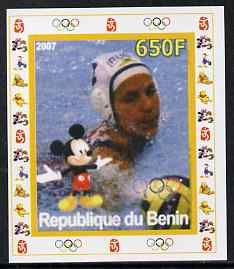 Benin 2007 Water Polo #2 - individual imperf deluxe sheet with Olympic Rings & Disney Character unmounted mint. Note this item is privately produced and is offered purely..., stamps on sport, stamps on olympics, stamps on water polo, stamps on disney