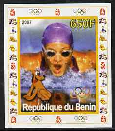 Benin 2007 Swimming #3 - individual imperf deluxe sheet with Olympic Rings & Disney Character unmounted mint. Note this item is privately produced and is offered purely on its thematic appeal, stamps on sport, stamps on olympics, stamps on swimming, stamps on disney
