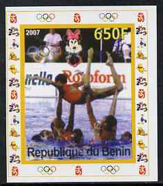 Benin 2007 Synch Swimming - individual imperf deluxe sheet with Olympic Rings & Disney Character unmounted mint. Note this item is privately produced and is offered purely on its thematic appeal, stamps on sport, stamps on olympics, stamps on swimming, stamps on disney
