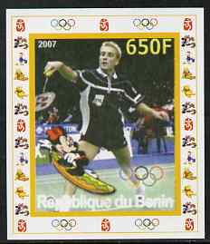 Benin 2007 Badminton - individual imperf deluxe sheet with Olympic Rings & Disney Character unmounted mint. Note this item is privately produced and is offered purely on its thematic appeal, stamps on sport, stamps on olympics, stamps on badminton, stamps on disney