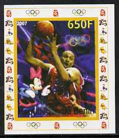 Benin 2007 Basketball - individual imperf deluxe sheet with Olympic Rings & Disney Character unmounted mint. Note this item is privately produced and is offered purely on its thematic appeal, stamps on sport, stamps on olympics, stamps on basketball, stamps on disney