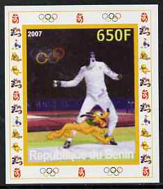 Benin 2007 Fencing - individual imperf deluxe sheet with Olympic Rings & Disney Character unmounted mint. Note this item is privately produced and is offered purely on its thematic appeal, stamps on sport, stamps on olympics, stamps on fencing, stamps on disney