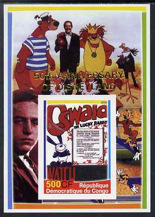 Congo 2005 50th Anniversary of Disneyland overprint on Disney Movie Posters - Oswald imperf souvenir sheet unmounted mint, stamps on , stamps on  stamps on disney, stamps on  stamps on entertainments, stamps on  stamps on 