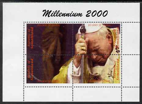 Somaliland 2000 Millennium 2000 - Pope perf composite sheetlet containing 4 values unmounted mint, stamps on personalities, stamps on pope, stamps on religion, stamps on popes