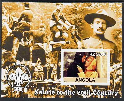 Angola 2002 Salute to the 20th Century #09 imperf s/sheet - Marilyn & Baden Powell, unmounted mint. Note this item is privately produced and is offered purely on its thematic appeal, stamps on personalities, stamps on films, stamps on cinema, stamps on movies, stamps on music, stamps on marilyn, stamps on monroe, stamps on scouts