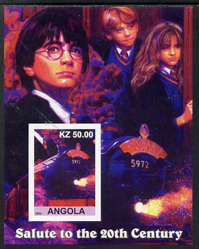 Angola 2002 Salute to the 20th Century #13 imperf s/sheet - Harry Potter & Hogwarts Express, unmounted mint. Note this item is privately produced and is offered purely on its thematic appeal, stamps on personalities, stamps on films, stamps on cinema, stamps on movies, stamps on fantasy, stamps on railways